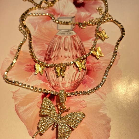 Butterfly 🦋 Two Necklace Rhinestone Hip Hop - Picture 3 of 5